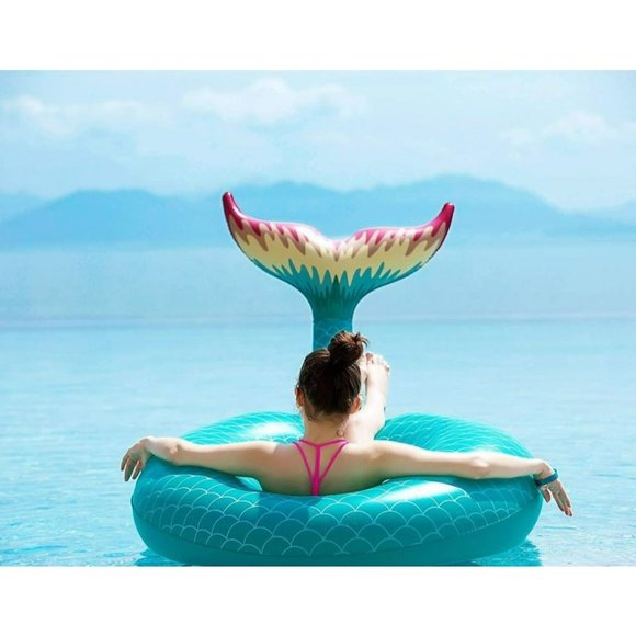 Inflatable Giant Mermaid Tail Pool Float with Fast Valves Summer Beach Swimming - Picture 1 of 3